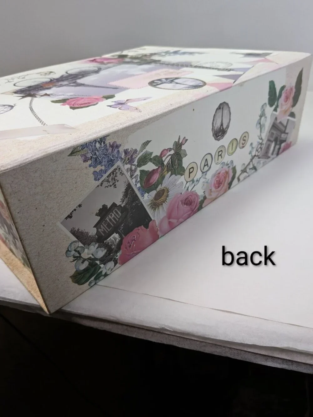 Paris Eiffel Tower Collage Storage Box Whimsical Rustic Floral Large